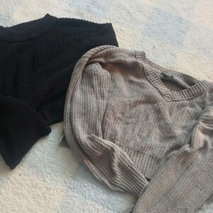 Women's Black and Gray Sweater Set